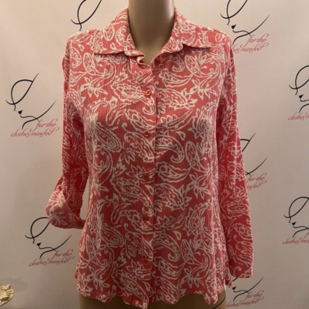 Appleseed’s. Size PS. Cotton Pink Textured Paisley Shirt. Roll Tab Cuff. B129